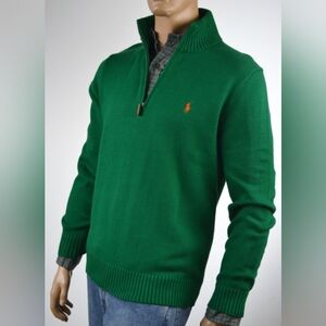 Ralph Lauren Green Half-Zip cotton Sweater medium